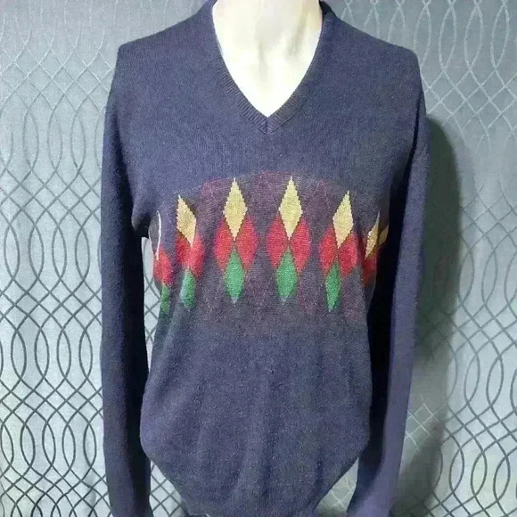 Vintage Arnold Palmer Argyle Diamond Sweater Size Large Orlon Acrylic Preowned - Picture 1 of 11